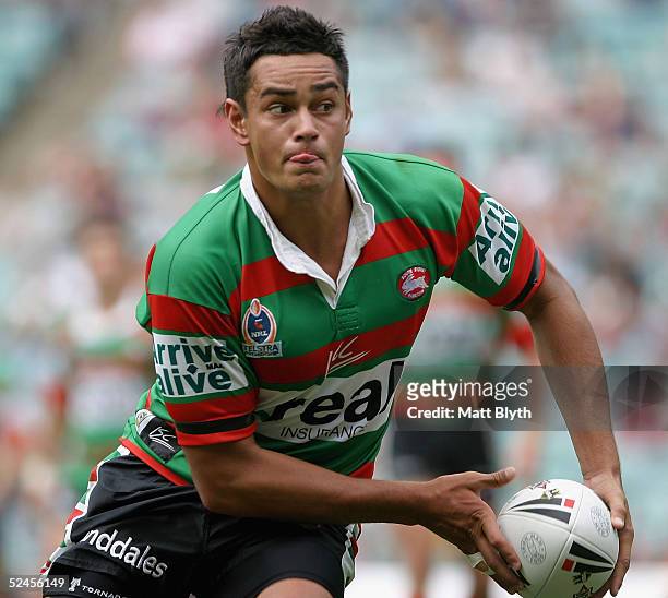 John Sutton of the Rabbitohs in action during the NRL round two match between the South Sydney Rabbitohs and the Parramatta Eels at Aussie Stadium on...