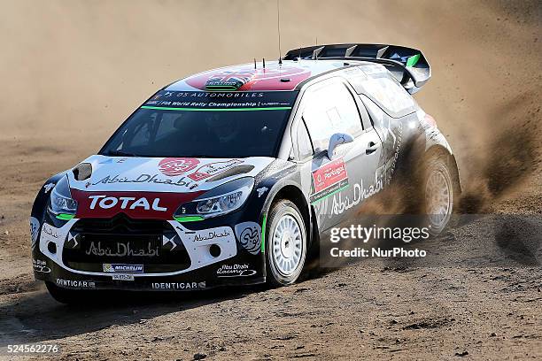 Kris Meeke and Paul Nagle in Citroen DS3 WRC of team Citroen Total Abu Dhabi WRT during the shakedown of WRC Vodafone Rally Portugal 2015, at...