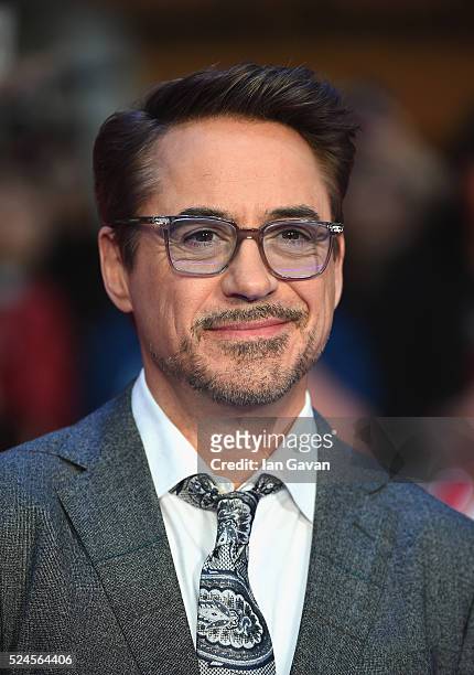 Robert Downey Jr. Arrives for UK film premiere "Captain America: Civil War" at Vue Westfield on April 26, 2016 in London, England