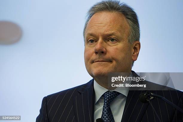 Stephen Poloz, governor of the Bank of Canada, pauses while speaking during a keynote address at the Canada-US Securities Summit in New York, U.S.,...