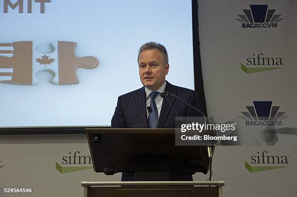 Stephen Poloz, governor of the Bank of Canada, speaks during a keynote address at the Canada-US Securities Summit in New York, U.S., on Tuesday,...
