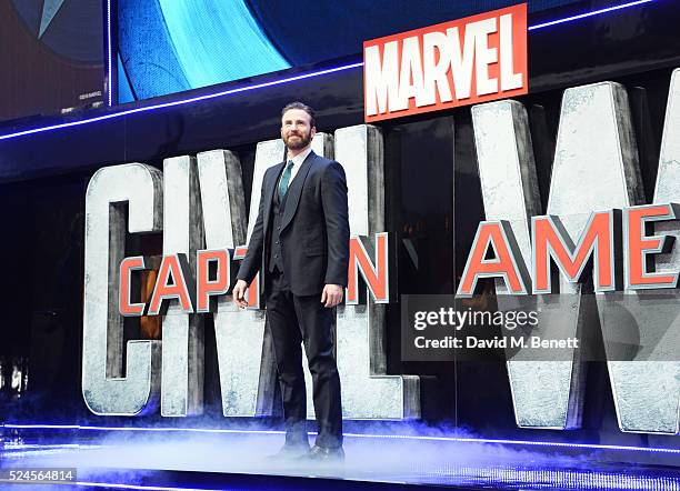 Chris Evans attends the European Premiere of "Captain America: Civil War" at Vue Westfield on April 26, 2016 in London, England