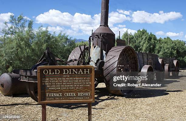 The Furnace Creek Ranch complex in Death Valley National Park in California includes an exhibit of early mining equipment including an 1890s steam...