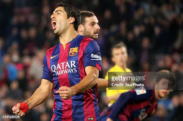 January- SPAIN: Luis Suarez celebration in the match between FC Barcelona and Elche CF, for the first leg of the round of 16 of the spanish King Cup,...