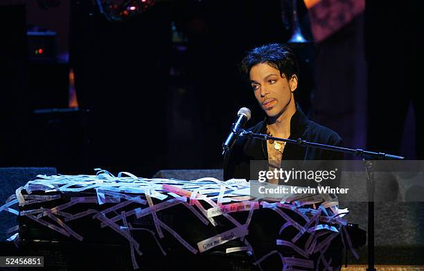 Musician Prince performs on stage at the 36th NAACP Image Awards at the Dorothy Chandler Pavilion on March 19, 2005 in Los Angeles, California.