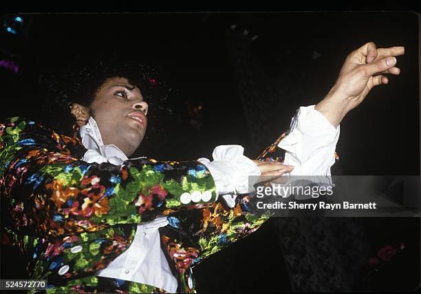 Singer song-writer and musician Prince performs at the Hollywood Palace to promote the opening of his film 'Purple Rain' on July 26, 1985 in Los...