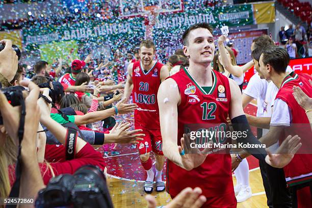 Matt Janning, #12 of Lokomotiv Kuban Krasnodar after the 2015-2016 Turkish Airlines Euroleague Basketball Playoffs Game 5 between Lokomotiv Kuban...