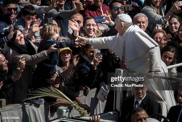 Pope Francis during the Palm Sunday celebrations at St Peter's square on March 29, 2015 at the Vatican. On Palm Sunday Christians celebrate Jesus'...