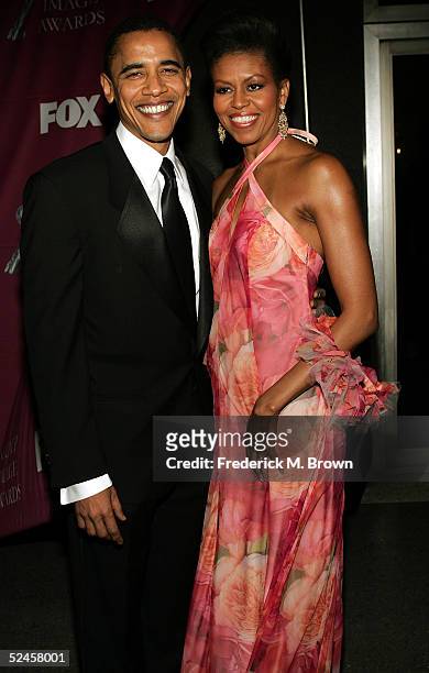 Senator Barack Obama and his wife Michelle arrive at the 36th NAACP Image Awards at the Dorothy Chandler Pavilion on March 19, 2005 in Los Angeles,...