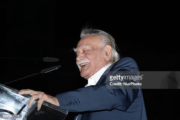 Manolis Glezos, icon of the left, top candidate of Popular Unity and Keynote Speaker during rally of the party of Popular Unity in Omonia Square, in...