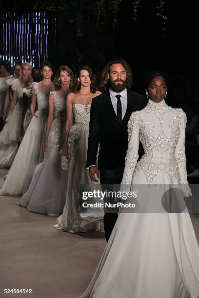 Model walks the runway during the Samuel Cirnansck fashion show as part of Sao Paulo Fashion Week - winter 2016 on October 21, 2015 in Sao Paulo,...