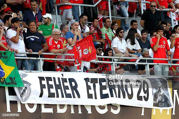 Benfica's fans remember the Miklos Feher death during the Premier League 2014/15 match between Vitoria de Guimar��es and SL Benfica, at D. Afonso...