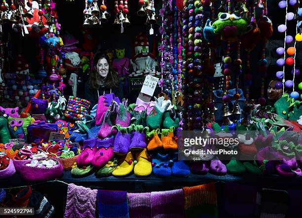 Accessories stand at the Christmas Market outside Belfast CIty Hall. Belfast, Northern Ireland. Picture by: Artur Widak/NurPhoto