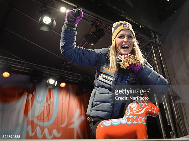 30km, Ladies Mass Start podium - Norway's Therese Johaug. FIS Nordic World Ski Championship 2015 in Falun, Sweden. 28 February 2015. Photo by: Artur...