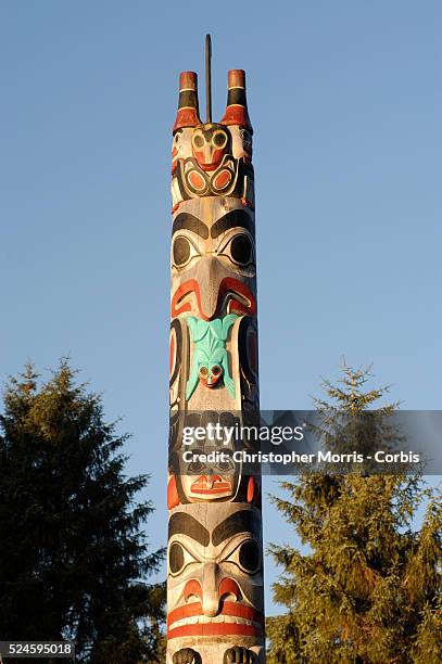 Totem pole carved by members of the Haida Nation near Skidegate on Graham Island.