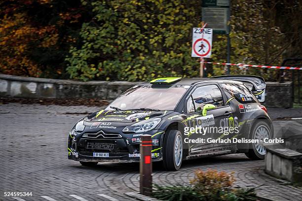 Serderidis and Beck in the Citroen DS3 WRC in action during the 42e Rallye Du Condroz-Huy in Huy, Belgium on November 8, 2015.
