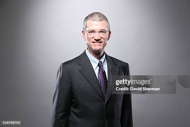 Scott Layden, General Manager, of the Minnesota Timberwolves pose for portraits on April 26, 2016 at the Minnesota Timberwolves and Lynx Courts at...