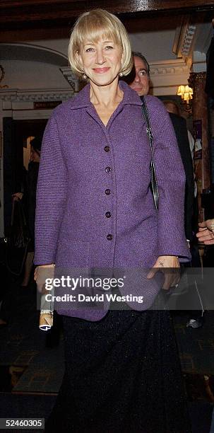 Actress Helen Mirren leaves One Knight Only, a variety performance in aid of the Asian Tsunami Appeal, at the Theatre Royal, Haymarket on March 20,...