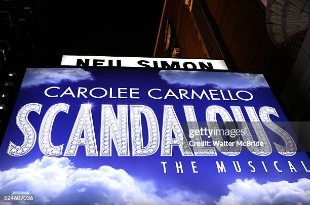 Theatre Marquee for the Broadway Opening Night Performance After Party for 'Scandalous The Musical' at the Neil Simon Theatre in New York City on