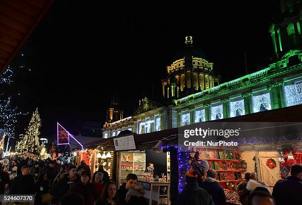 Christmas Market outside Belfast CIty Hall. Belfast, Northern Ireland. Picture by: Artur Widak/NurPhoto