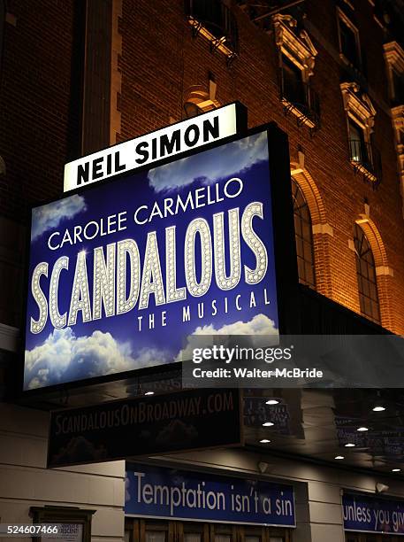 Theatre Marquee at the Broadway Opening Night Performance After Party for 'Scandalous The Musical' at the Neil Simon Theatre in New York City on