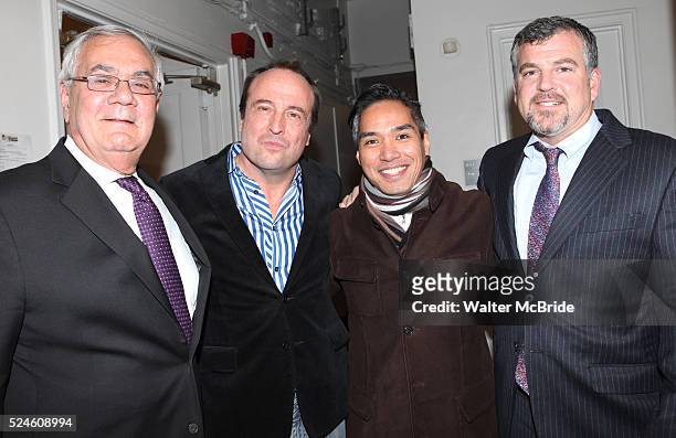 Former congressman Barney Frank with husband Jim Ready & Director Gary Griffin with his partner backstage after he makes his stage debut in...