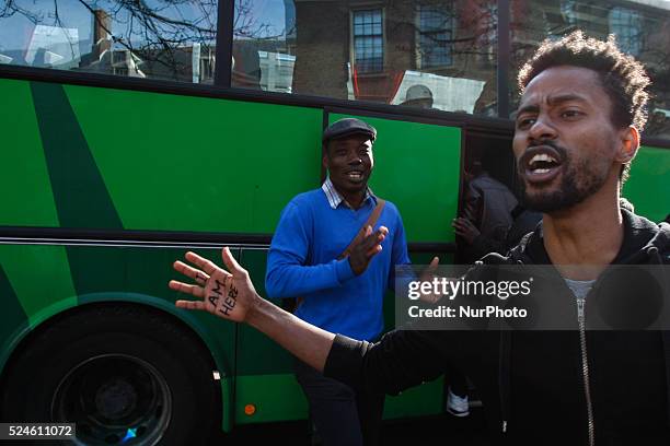 Asylum seekers who have been refused permits to stay in The Netherlands protested for the second day in a row in the Dutch capital on April 17, 2015....