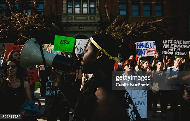 Close to 300 protesters gather on The Ohio State University campus May 2015 in a solidarity march with Baltimore MD. Baltimore MD. Has experienced...