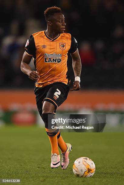 Moses Odubajo of Hull in action during the Sky Bet Championship match between Hull City and Brentford on April 26, 2016 in Hull, England.