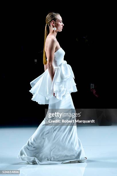 Model walks the runway for the 'Rosa Clara' bridal collection on April 26, 2016 in Barcelona, Spain.