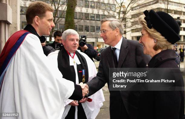 Duke and Duchess of Gloucester attend the memorial service for his mother HRH Princess Alice at St Clement Danes on February 2, 2005 in London....