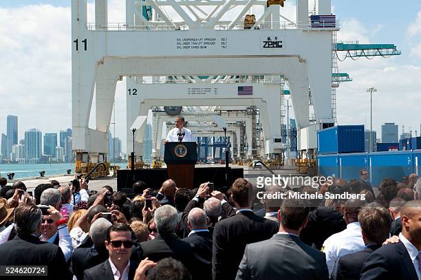 President Barack Obama speaks during an event at PortMiami on March 29, 2013 in Miami, Florida. The president spoke about road and bridge...