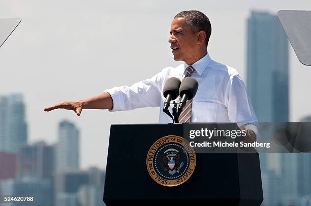 President Barack Obama speaks during an event at PortMiami on March 29, 2013 in Miami, Florida. The president spoke about road and bridge...