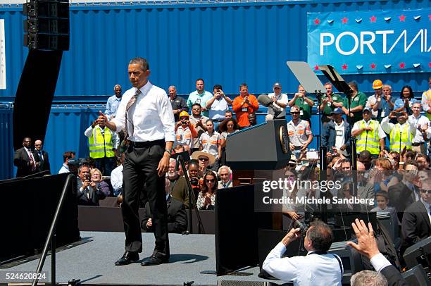 President Barack Obama speaks during an event at PortMiami on March 29, 2013 in Miami, Florida. The president spoke about road and bridge...