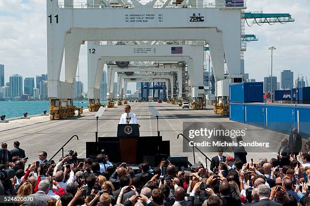 President Barack Obama speaks during an event at PortMiami on March 29, 2013 in Miami, Florida. The president spoke about road and bridge...