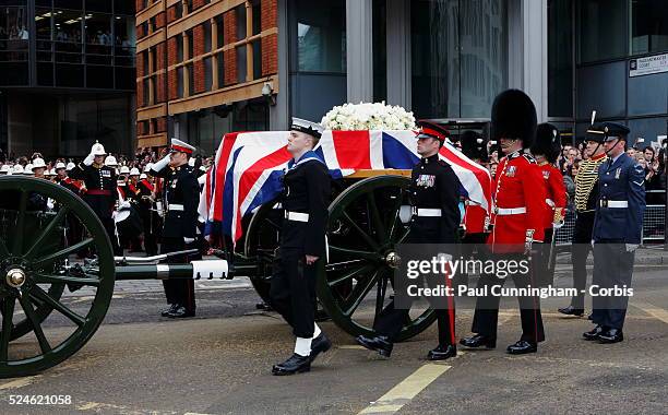 Ceremonial funeral with military honour guard of the late Baroness Margaret Hilda Thatcher , the longest serving British Prime Minister of the 20th...