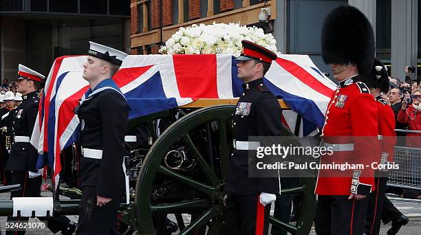 Ceremonial funeral with military honour guard of the late Baroness Margaret Hilda Thatcher , the longest serving British Prime Minister of the 20th...