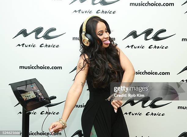 Rapper Cardi B visits Music Choice on April 26, 2016 in New York City.