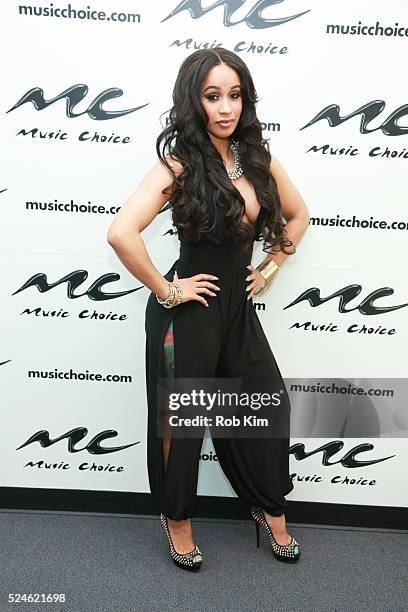 Rapper Cardi B visits Music Choice on April 26, 2016 in New York City.