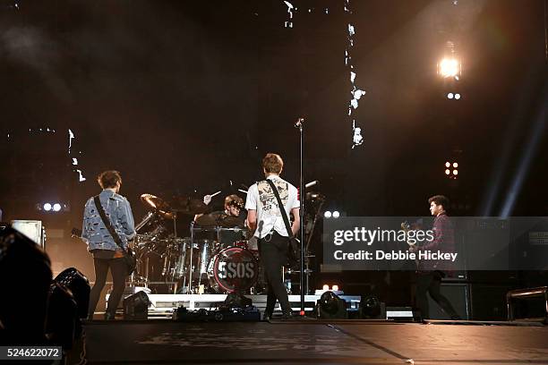 Seconds of Summer performs at 3 Arena on April 26, 2016 in Dublin, Ireland. Luke Hemmings, Michael Clifford , Calum Hood, Ashton Irwin