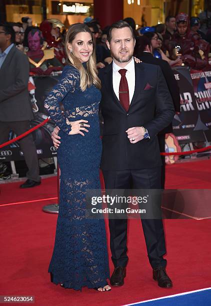 Abigail Ochse and AJ Buckley arrive for UK film premiere "Captain America: Civil War" at Vue Westfield on April 26, 2016 in London, England