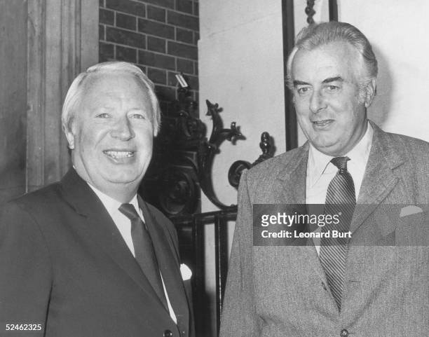Australian Prime Minister Gough Whitlam with British Prime Minister Edward Heath at 10 Downing Street, during an official visit to Britain by Gough,...
