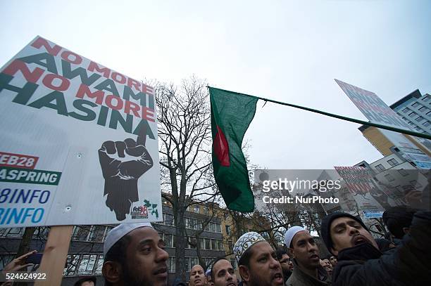 Bangladeshi and supporters protest in Altab Ali Park against the execution of leader Abdul Quader Molla convicted of war crimes during the 1971...