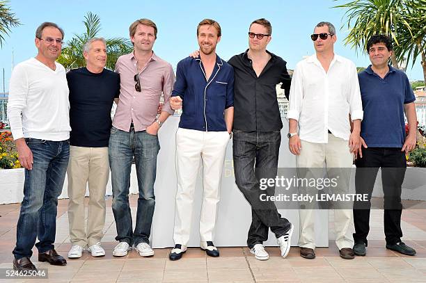 Nicolas Winding Refn, Ryan Gosling, Mat Newman, Marc Platt, Adam Siegel and Michel Litvak at the photo call for "Drive" during the 64th Cannes...