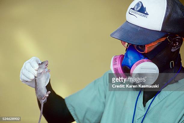 Health worker during an outbreak of Lassa Fever in the village of Serabu near Kenema, Sierra Leone. The trappers were chosen because they have shown...