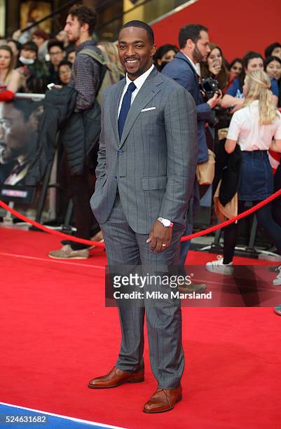 Anthony Mackie arrives for UK film premiere "Captain America: Civil War" at Vue Westfield on April 26, 2016 in London, England