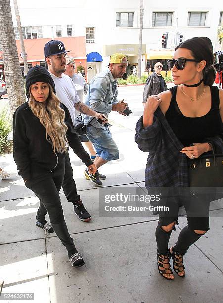 Kim Kardashian, Rob Kardashian, and Blac Chyna are seen on April 26, 2016 in Los Angeles, California.