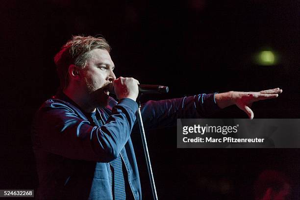 Konstantin Rethwisch of German band Stanfour performs onstage in support of a-ha at the Lanxess Arena on April 26, 2016 in Cologne, Germany.
