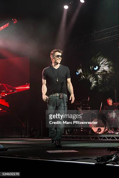 Morten Harket of Norwegian band a-ha performs onstage during their 'Cast In Steel Tour' at the Lanxess Arena on April 26, 2016 in Cologne, Germany.