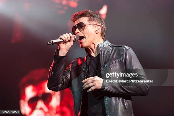 Morten Harket of Norwegian band a-ha performs onstage during their 'Cast In Steel Tour' at the Lanxess Arena on April 26, 2016 in Cologne, Germany.